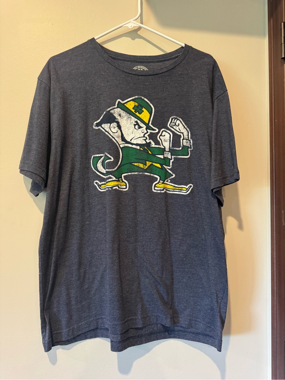 Men's Navy Notre Dame Graphic T-Shirt with Leprechaun Mascot ☘️